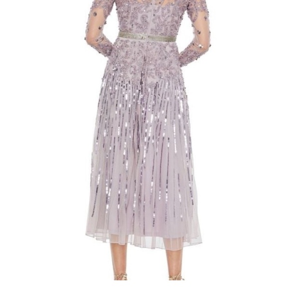 NWT Mac Duggal Long Sleeve Tea Length Dress 16 Vintage Lilac #8063 - Picture 4 of 7